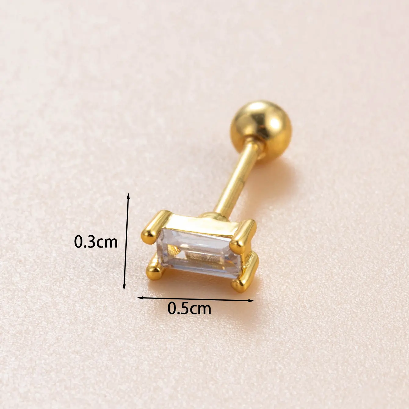 1 Piece Simple Series Rectangle Copper  18K Gold Plated Zircon Women's Stud Earrings h5 